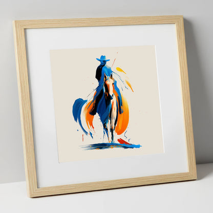 Cobalt Western Spirit western horse art print in natural frame
