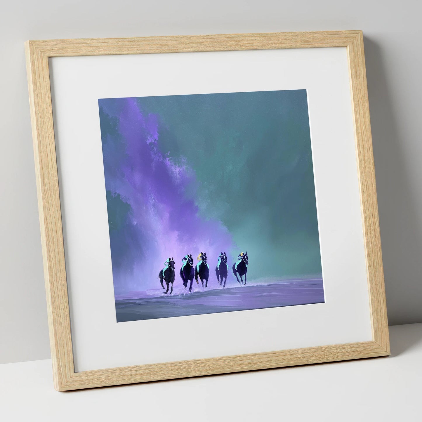 The Violet Furlong racing horse art print in natural frame