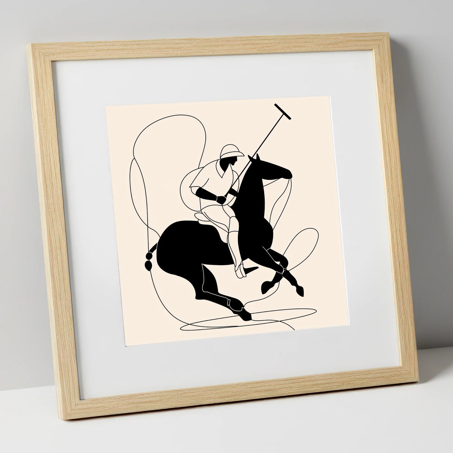 Polo in Motion polo horse art print in natural frame