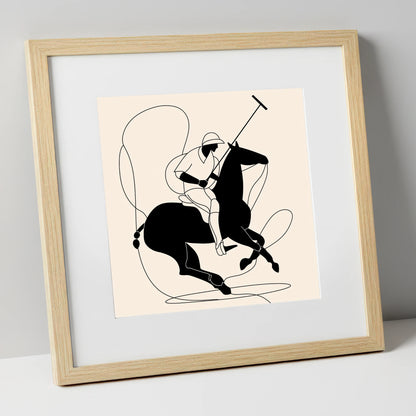Polo in Motion polo horse art print in natural frame