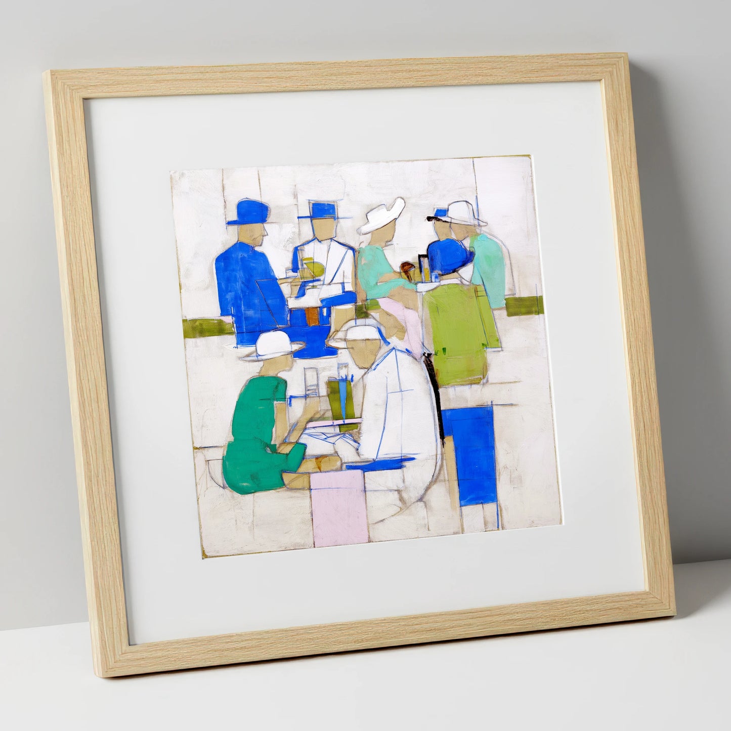 The Racing Crowd racing horse art print in natural frame