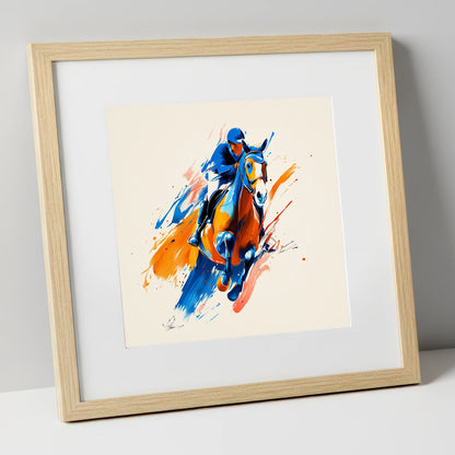 Airborne Energy show jumping horse art print in natural frame