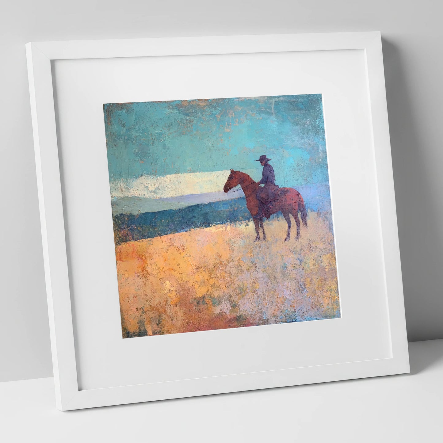 The Quiet Frontier western horse art print in white frame