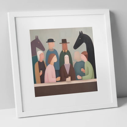 After the Last Race racing horse art print in white frame