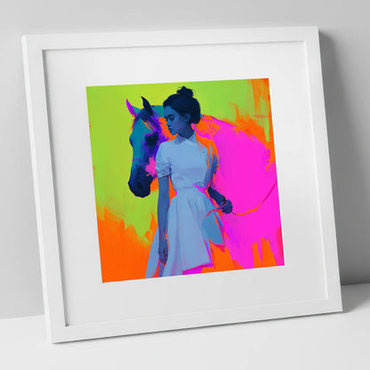 Electric Connection horse & rider art print in white frame