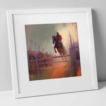 The Final Fence show jumping horse art print in white frame