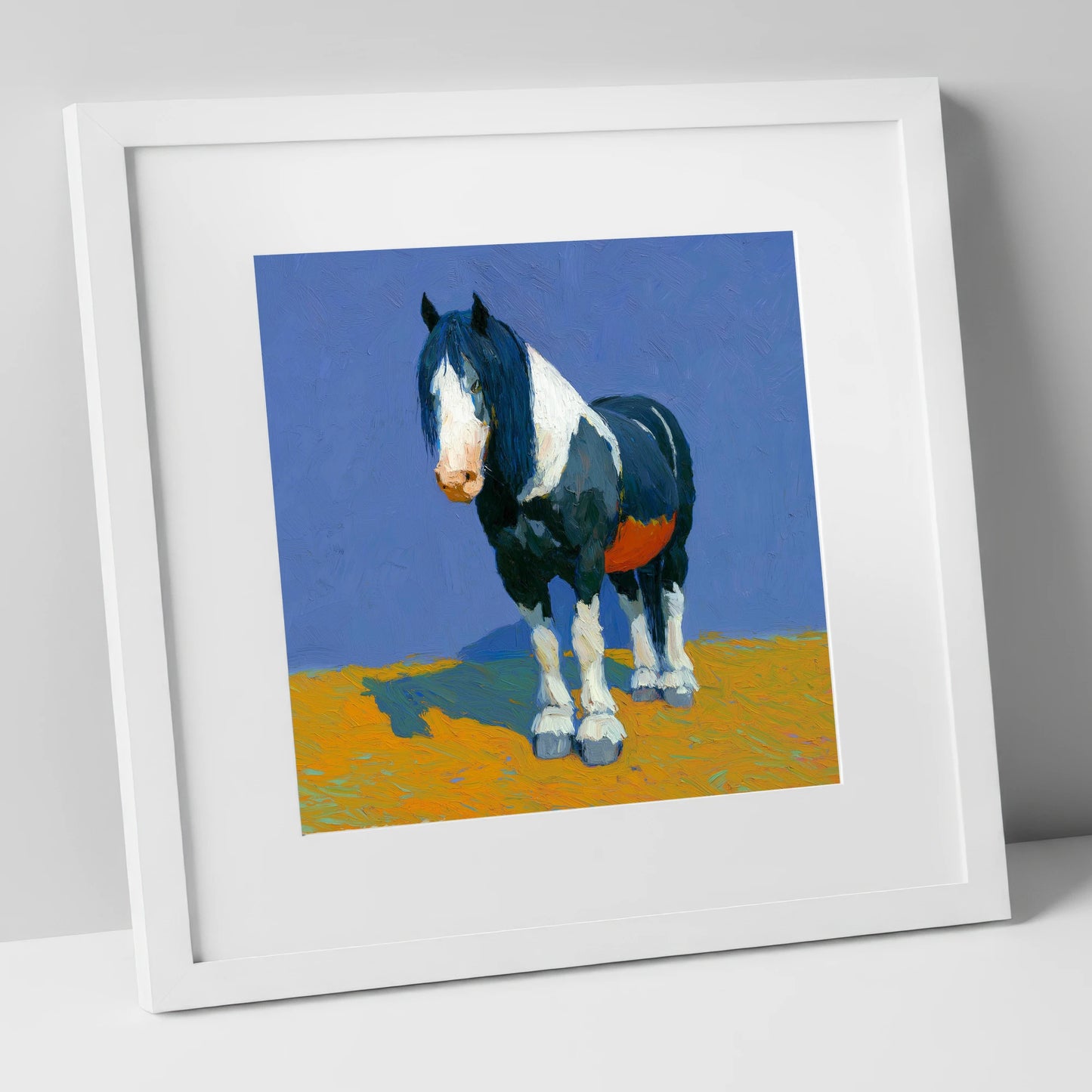 Sun-Drenched Coloured Cob horse breed art print in white frame