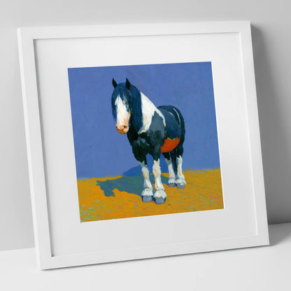 Sun-Drenched Coloured Cob horse breed art print in white frame