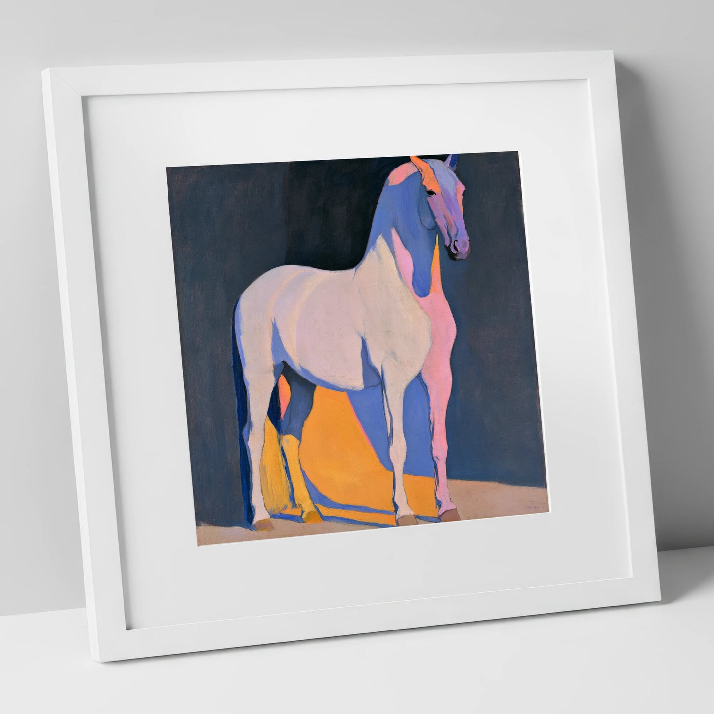 Modern Abstract Painted Grey Horse horse breed art print in white frame