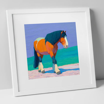 Vibrant Heavy Horse working horse art print in white frame