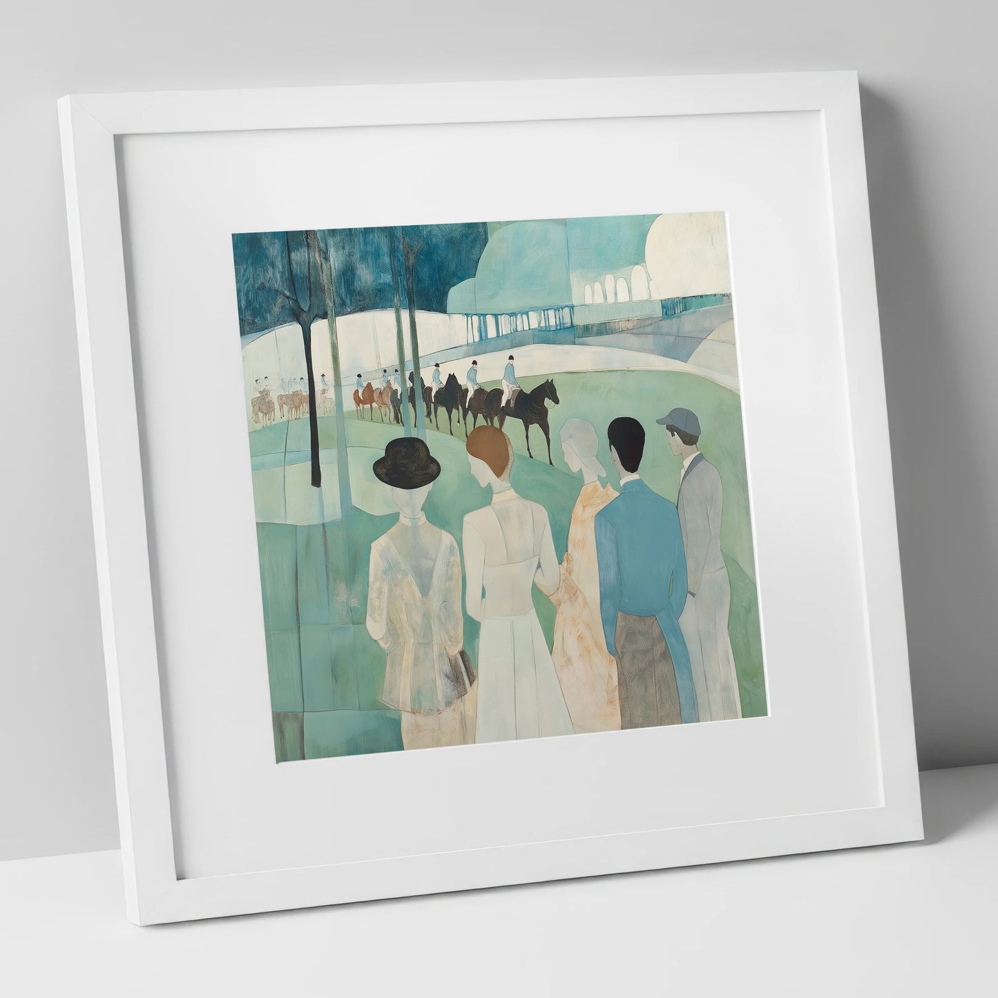 Before the Off racing horse art print in white frame