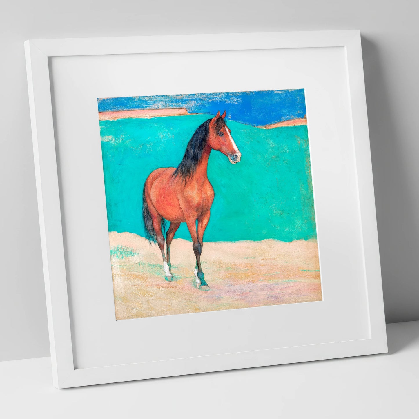 Radiant Chestnut Profile horse breed art print in white frame