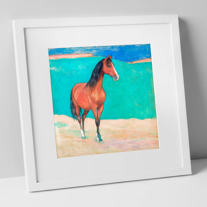 Radiant Chestnut Profile horse breed art print in white frame