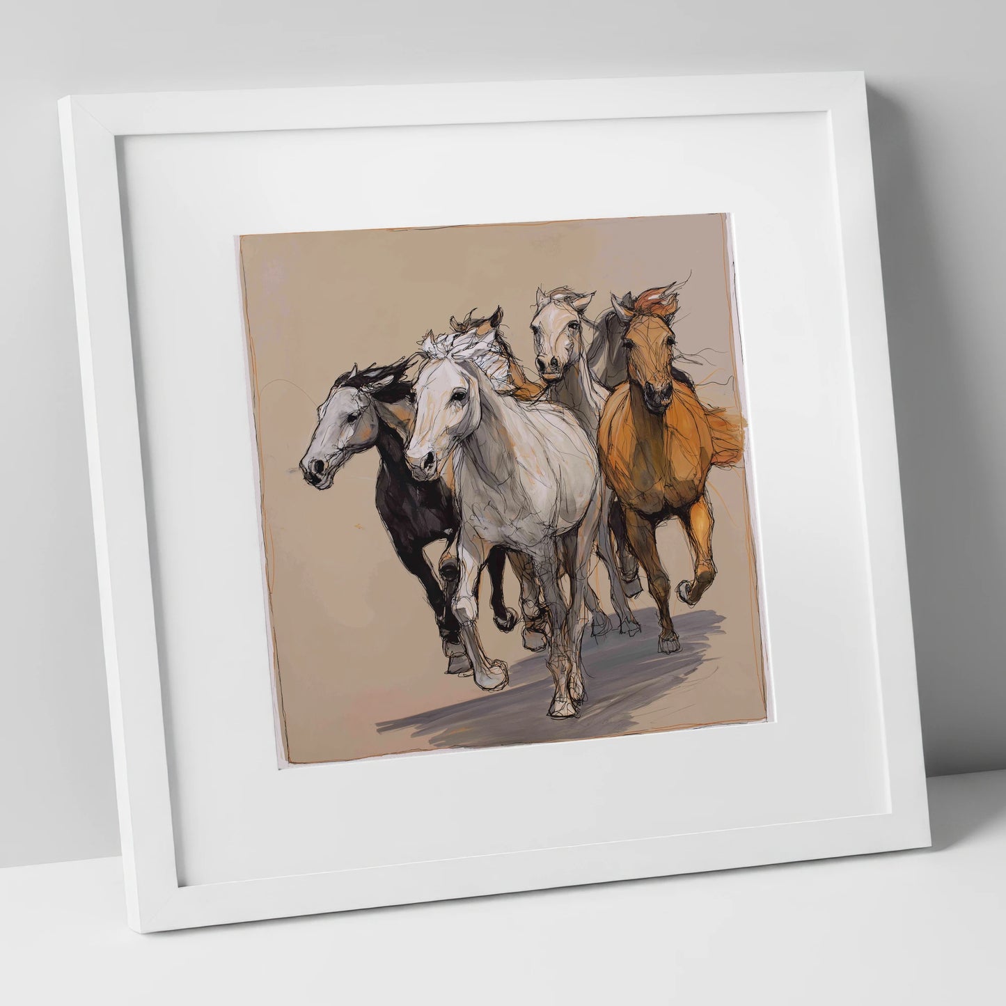 Unbridled Momentum wild horses art print in white frame