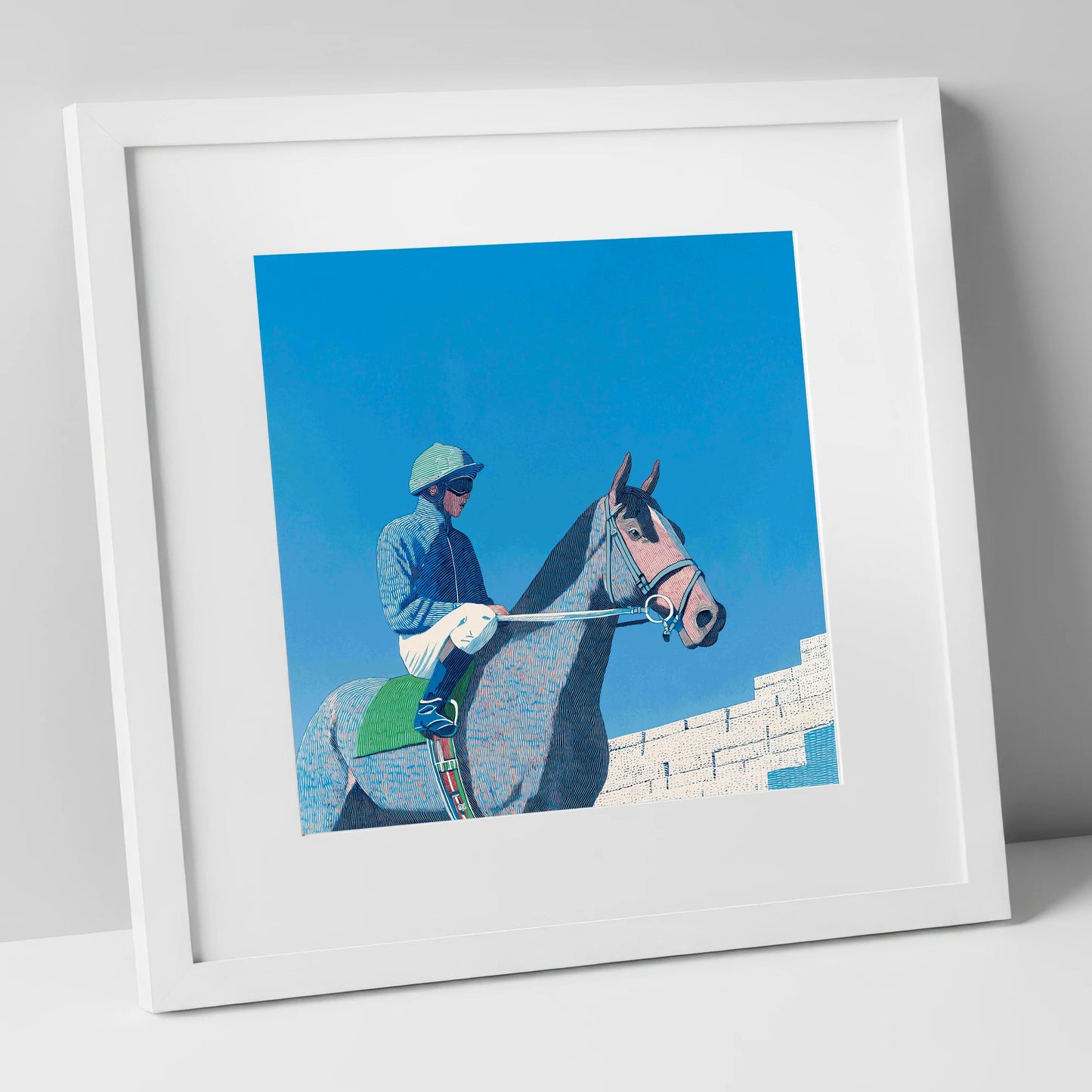 Quiet Anticipation racing horse art print in white frame
