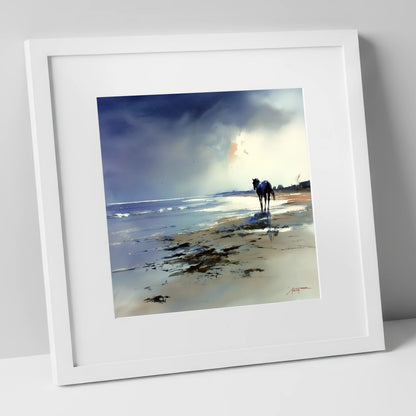The Solitary Shoreline horse landscape art print in white frame