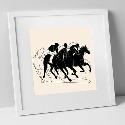 The Homestretch racing horse art print in white frame