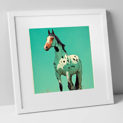 Vibrant Appaloosa Portrait horse breed art print in white frame