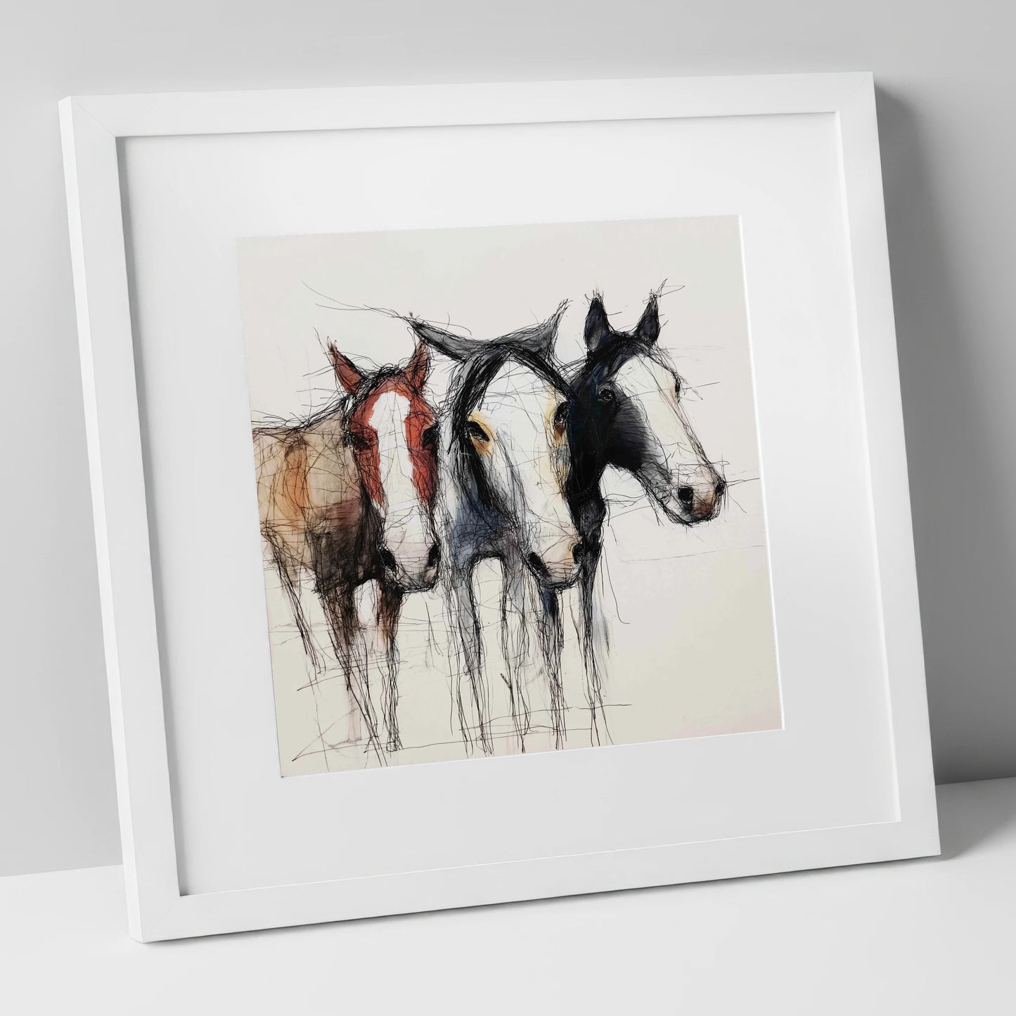 Restless Spirits wild horses art print in white frame