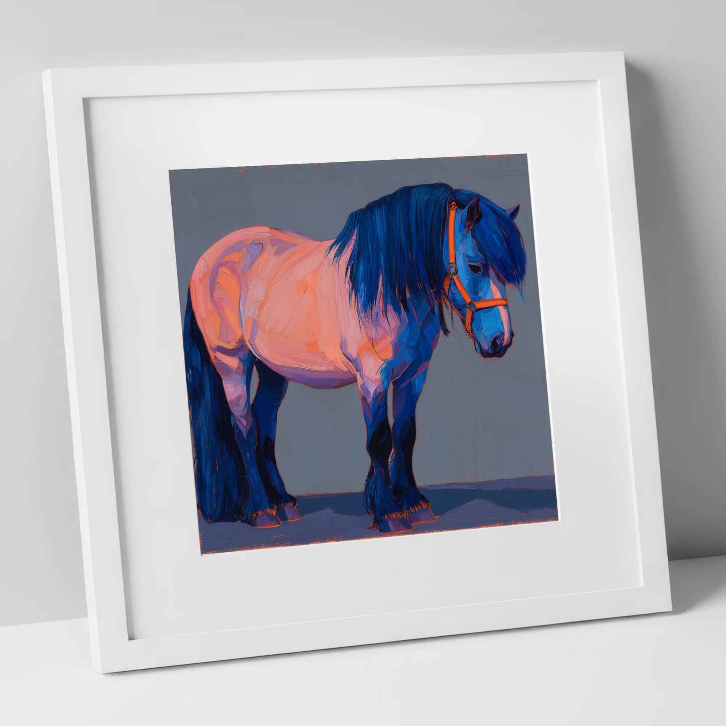 Cobalt Shadows Heavy Cob horse breed art print in white frame