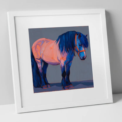 Cobalt Shadows Heavy Cob horse breed art print in white frame