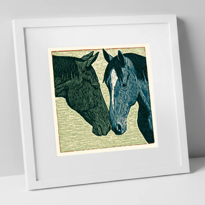 Kindred Spirits horse portrait art print in white frame