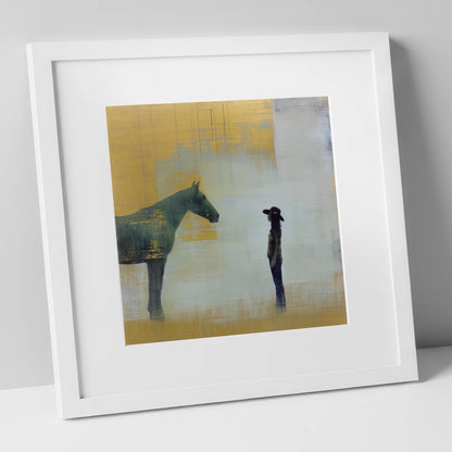 A Quiet Understanding western horse art print in white frame