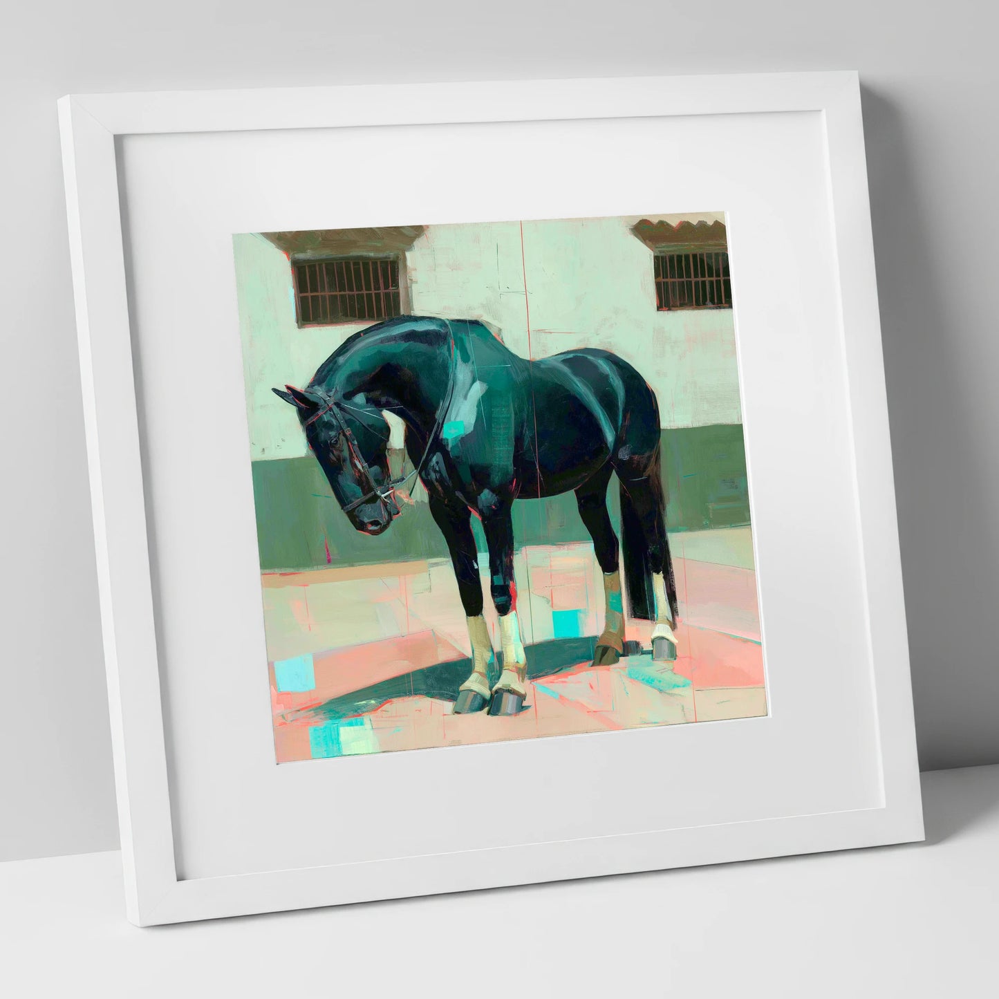 Midnight Silhouette Study horse breed art print in white frame