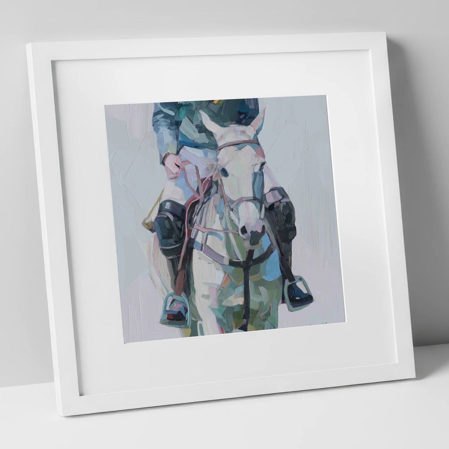 Quiet Before the Chukka polo horse art print in white frame