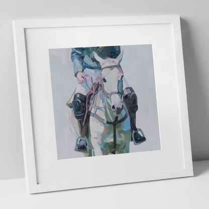 Quiet Before the Chukka polo horse art print in white frame
