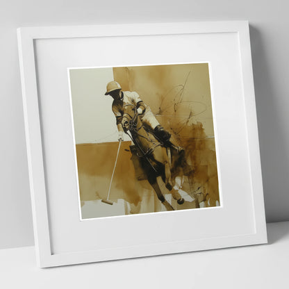 Sepia Polo Momentum polo horse art print in white frame