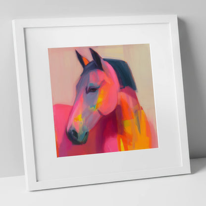 Painted Passion horse portrait art print in white frame