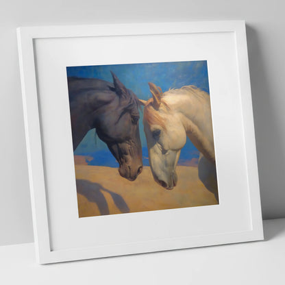 Kindred Spirits horse portrait art print in white frame