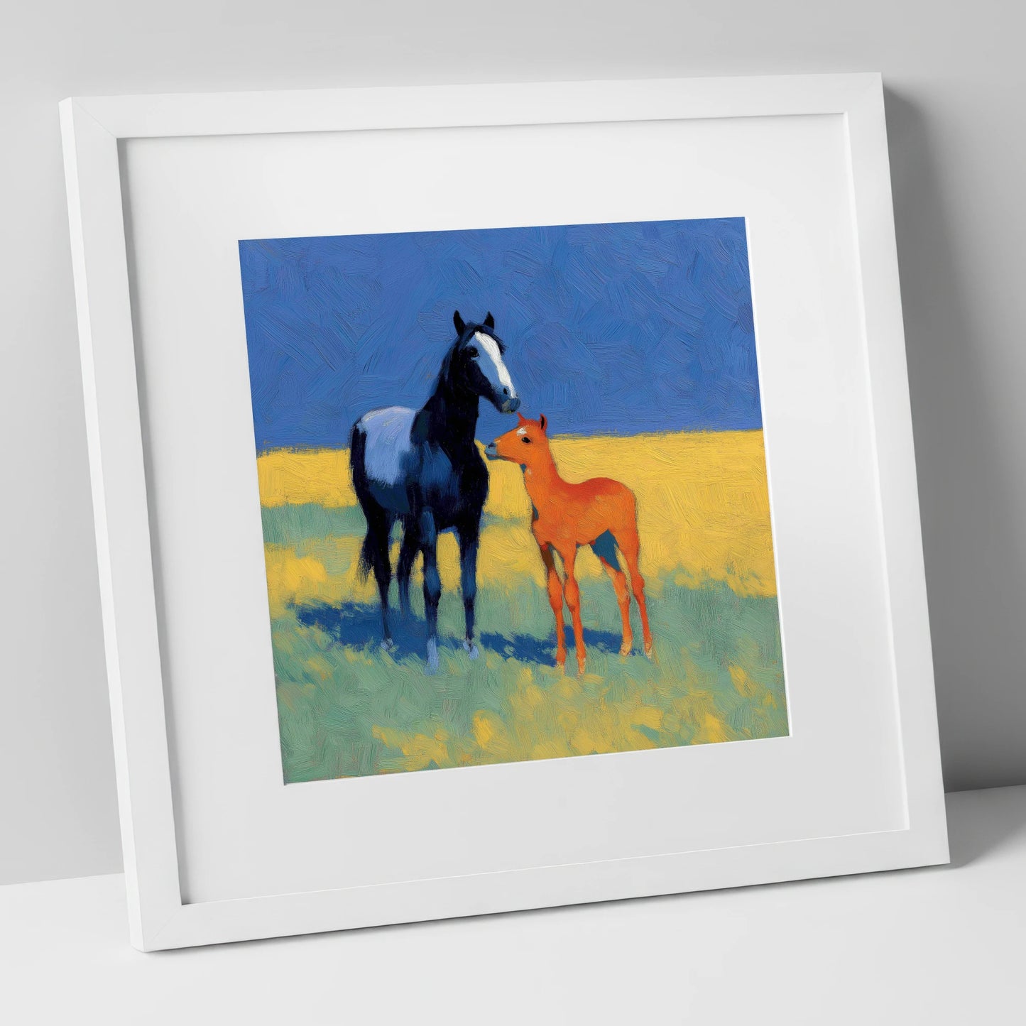 Azure Summer Bond mare & foal art print in white frame