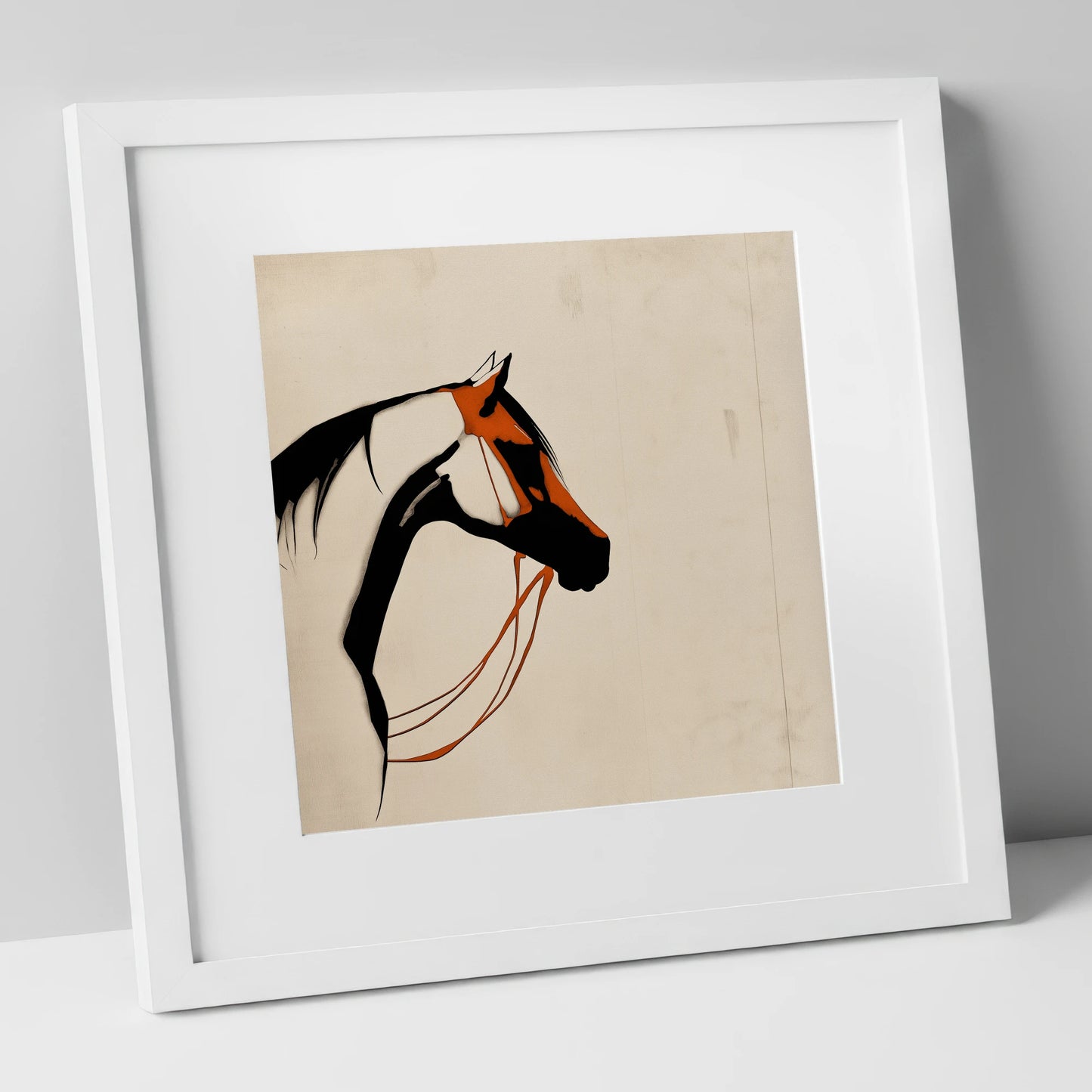 Rust and Ink Silhouette horse breed art print in white frame