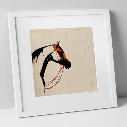 Rust and Ink Silhouette horse breed art print in white frame