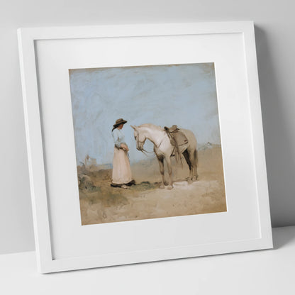 The Unspoken Bond horse & rider art print in white frame