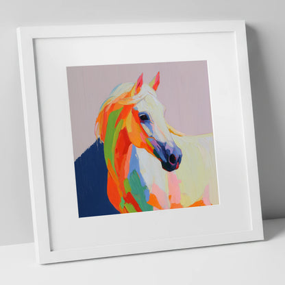 Vivid Equine Profile horse breed art print in white frame