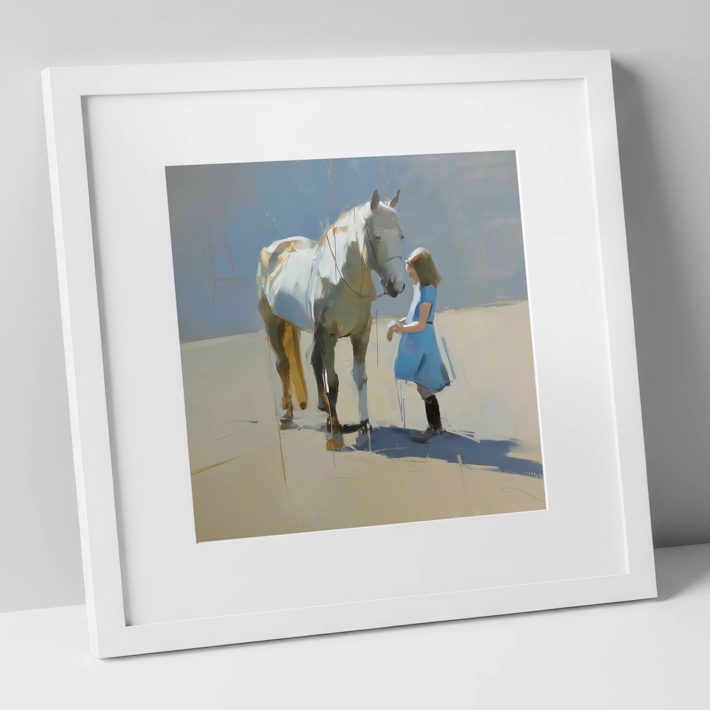 A Quiet Connection horse & rider art print in white frame