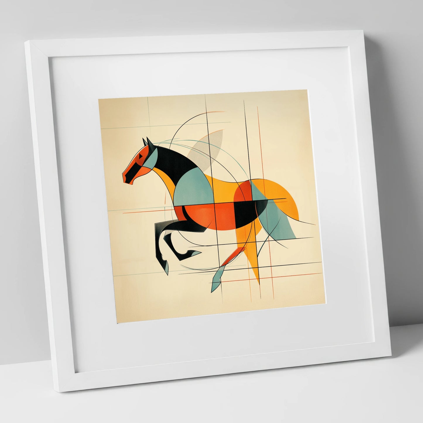 Rhythm in Motion racing horse art print in white frame
