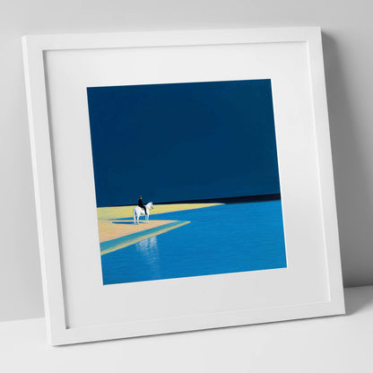 Edge of the Azure beach horse art print in white frame