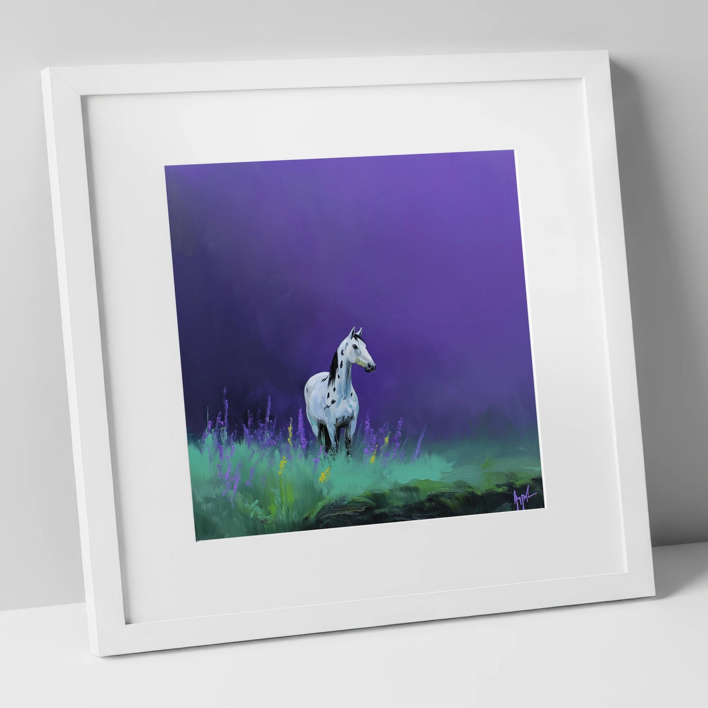 Twilight Appaloosa horse breed art print in white frame