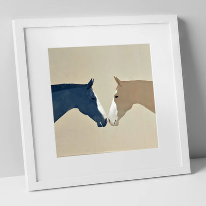 Kindred Spirits horse portrait art print in white frame
