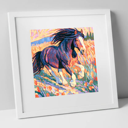 Colourful Cantering Heavy Horse horse breed art print in white frame