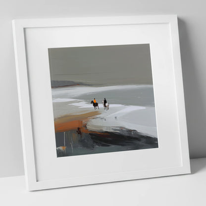 Riding the Grey Expanse horse landscape art print in white frame