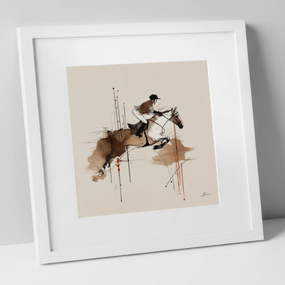 Airborne Momentum show jumping horse art print in white frame