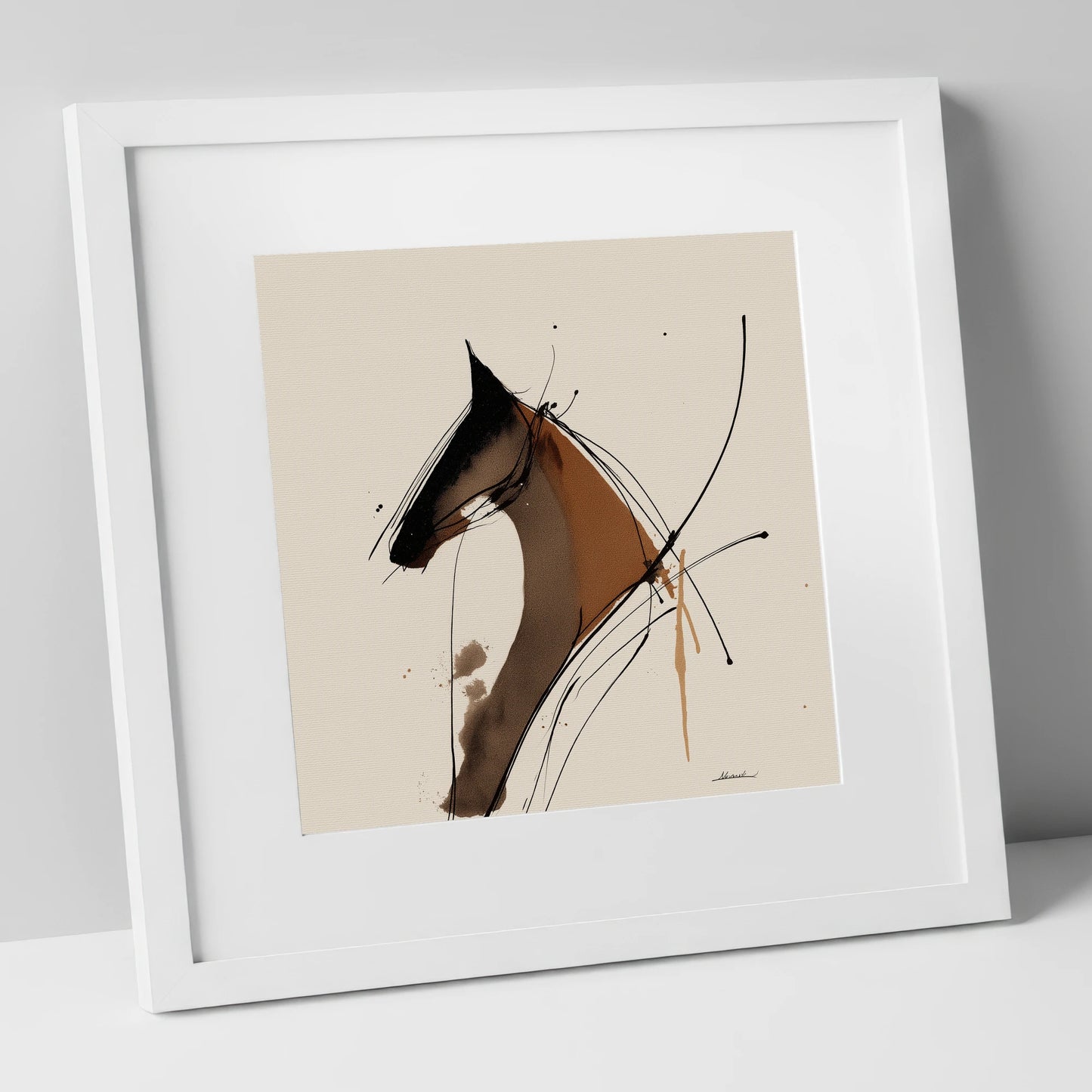 Abstract Equine Spirit horse portrait art print in white frame