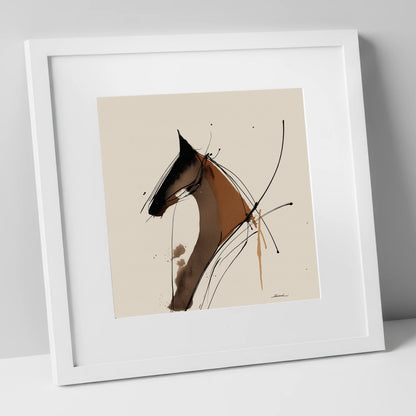 Abstract Equine Spirit horse portrait art print in white frame