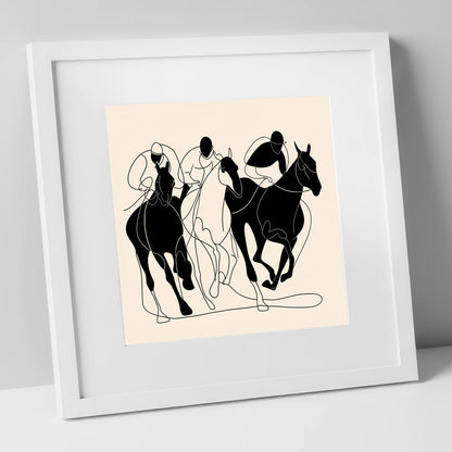 The Racing Line racing horse art print in white frame