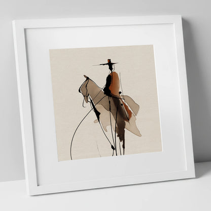 Vaquero Silhouette western horse art print in white frame